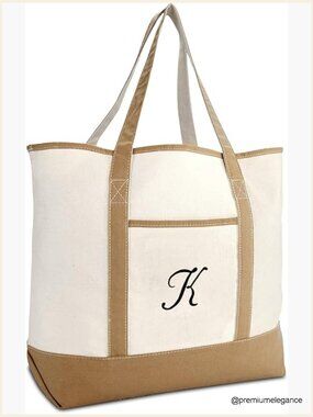 Heavy Duty Cotton Canvas Tote Bag with Initial Embroidery
